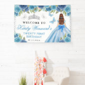 Blue Dress Red Hair Princess Floral Birthday 横断幕 (インサイチュ)