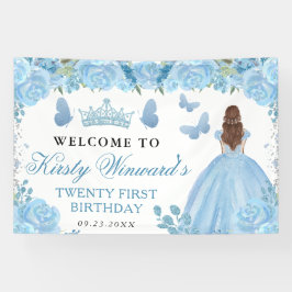 Blue Dress Red Haired Princess Floral Birthday 横断幕