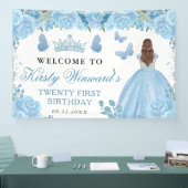 Blue Dress Red Haired Princess Floral Birthday 横断幕 (トレードショー)