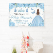 Blue Dress Red Haired Princess Floral Birthday 横断幕 (インサイチュ)