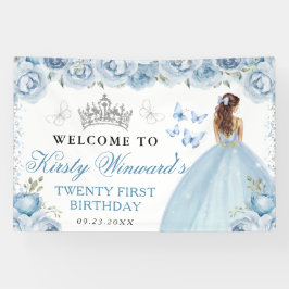 Blue Dress Red Haired Princess Floral Birthday 横断幕