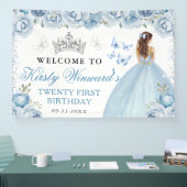 Blue Dress Red Haired Princess Floral Birthday 横断幕 (トレードショー)