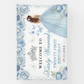 Blue Dress Red Haired Princess Floral Birthday 横断幕 (縦)