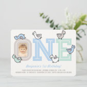 Blue Ducks Big One Boy's 1th Birthdayパーティー写真 招待状 (スタンド正面)