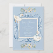 Blue Ducks Floral Vintage Baby Shower 招待状 (正面)