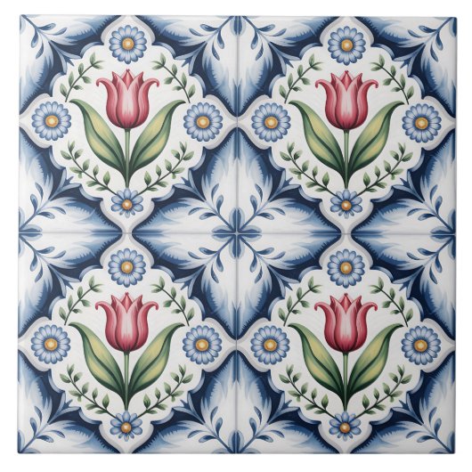 Blue Dutch Delft Pattern  タイル (正面)