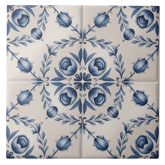 Blue Dutch Delft Pattern  タイル (正面)