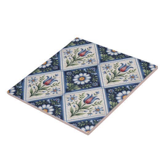 Blue Dutch Delft Pattern  タイル (側面)