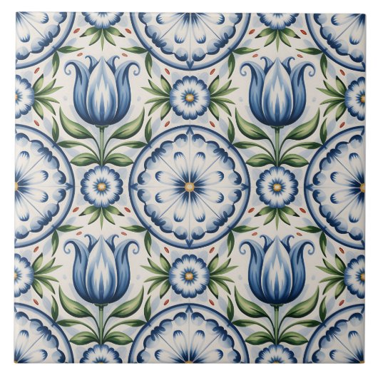Blue Dutch Delft Pattern  タイル (正面)