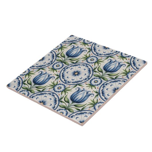 Blue Dutch Delft Pattern  タイル (側面)