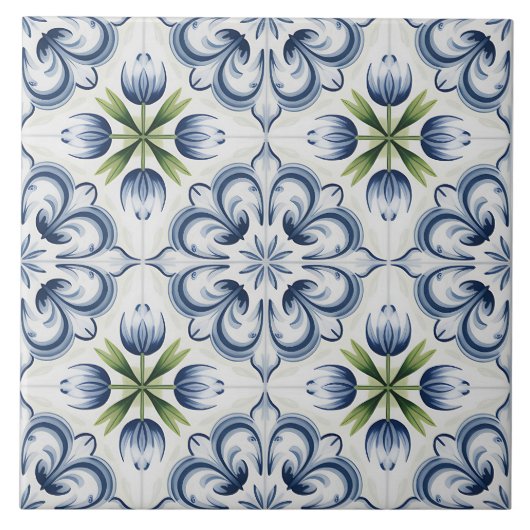 Blue Dutch Delft Pattern  タイル (正面)