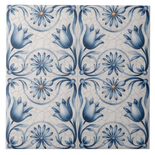 Blue Dutch Delft Pattern  タイル (正面)