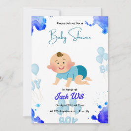 BLUE Editable Baby BOY Baby Shower Invitation 招待状