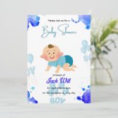 BLUE Editable Baby BOY Baby Shower Invitation 招待状 (スタンド正面)