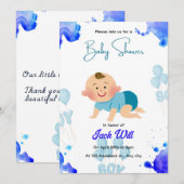 BLUE Editable Baby BOY Baby Shower Invitation 招待状 (正面/裏面)