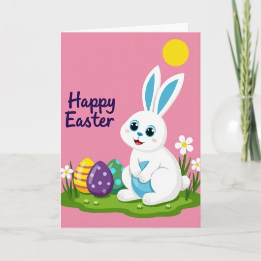 Blue Egg Bunny Pattern Holiday Card カード (正面)