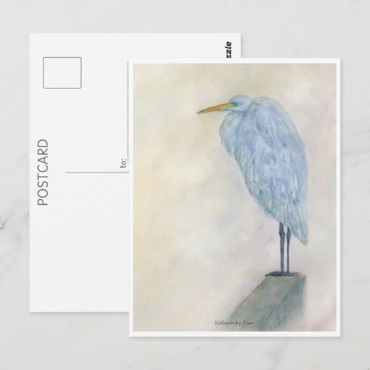 Blue Egret Watercolor ポストカード (正面/裏面)