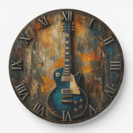 Blue Electric Guitar Rustic Vintage Art Decor ペーパープレート