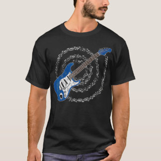 Blue Electric Guitar Spiraling Musical Notes Tシャツ
