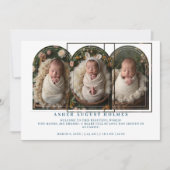 Blue Elegant 3-Photo Collage Arch Newborn 案内状 (正面)