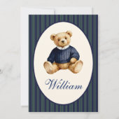 Blue Elegant Babys First Birthday Teddy Bear Invit 招待状 (裏面)