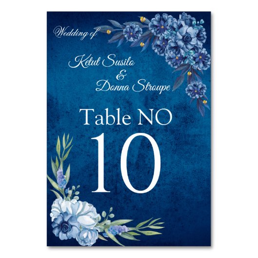 Blue Elegant floral summer wedding テーブルナンバー (正面)