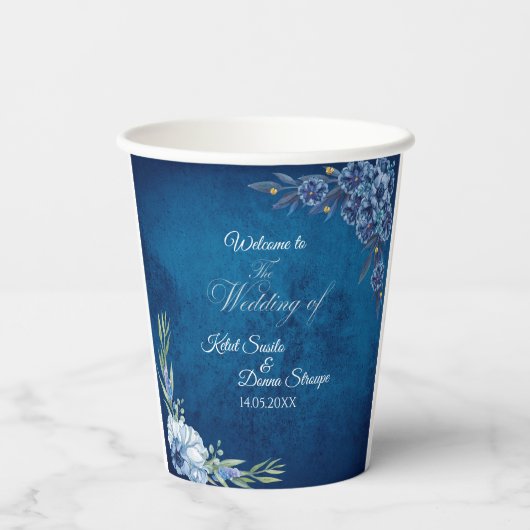 Blue Elegant floral summer wedding 紙コップ (裏面)