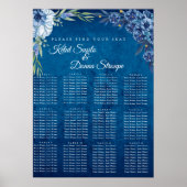 Blue Elegant floral summer wedding seating chart  ポスター (正面)
