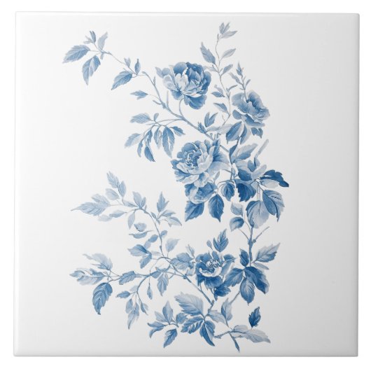 Blue Elegant Floral Vintage Design タイル (正面)