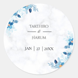 Blue Elegant flower summer wedding ラウンドシール