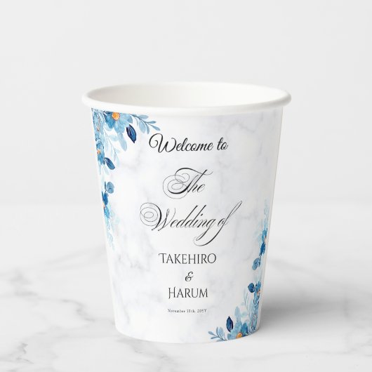 Blue Elegant flower summer wedding 紙コップ (裏面)