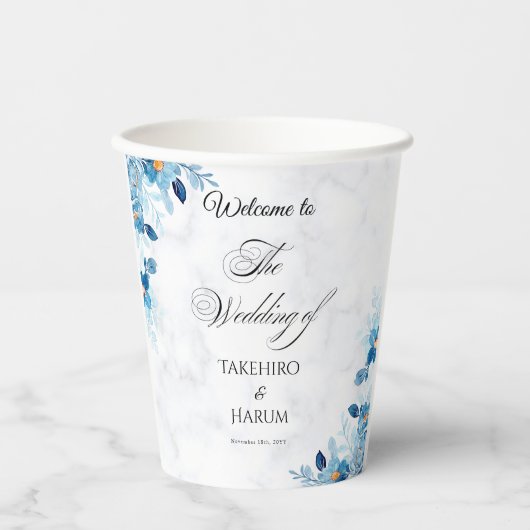 Blue Elegant flower summer wedding 紙コップ (正面)