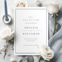 Blue Elegant gold classy minimalist save the date セーブザデート