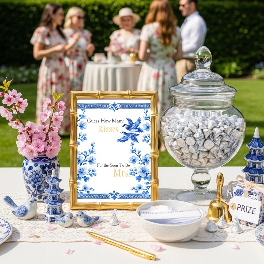 Blue Elegant Guess How Many Kisses sign 招待状