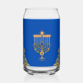 Blue Elegant Hanukkah Golden Menorah  ガラス缶 (正面)