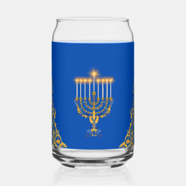Blue Elegant Hanukkah Golden Menorah  ガラス缶