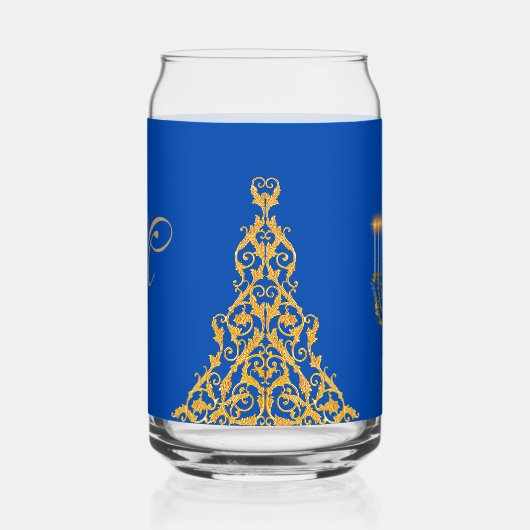 Blue Elegant Hanukkah Golden Menorah  ガラス缶 (右)