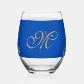 Blue Elegant Hanukkah Golden Menorah ステムなしワイングラス (裏面)