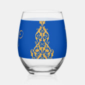 Blue Elegant Hanukkah Golden Menorah ステムなしワイングラス (右)