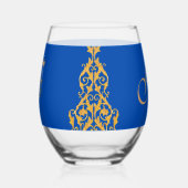 Blue Elegant Hanukkah Golden Menorah ステムなしワイングラス (左)