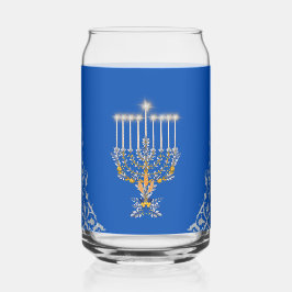 Blue Elegant Hanukkah Silver Menorah  ガラス缶