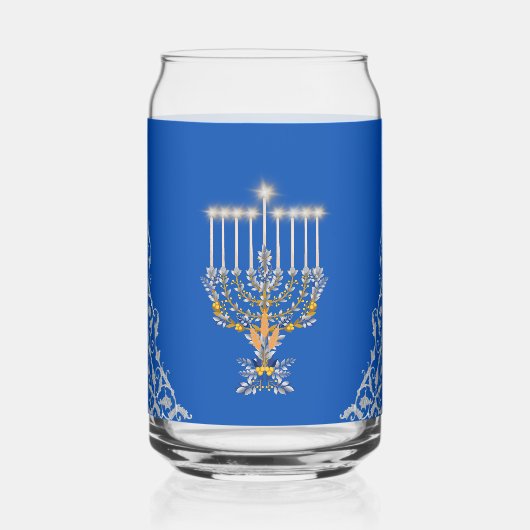 Blue Elegant Hanukkah Silver Menorah  ガラス缶 (正面)