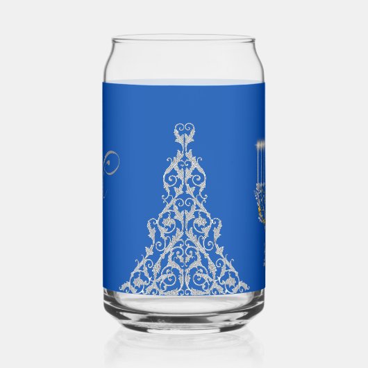 Blue Elegant Hanukkah Silver Menorah  ガラス缶 (右)