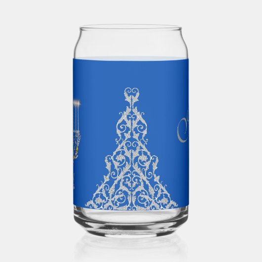 Blue Elegant Hanukkah Silver Menorah ガラス缶 (左)