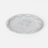 Blue Elegant Minimal Oh Boy Baby Shower ペーパープレート (アングル)