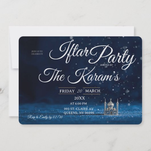 Blue Elegant Mosque Ramadan Iftar Party  招待状 (正面)