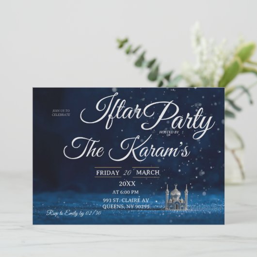 Blue Elegant Mosque Ramadan Iftar Party  Invit 招待状 (スタンド正面)