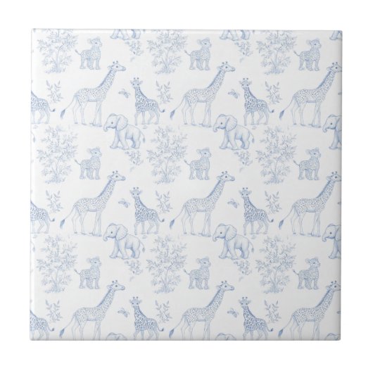 Blue Elegant Safari Toile Vintage Design タイル (正面)