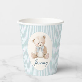 Blue Elegant Teddy Bear Baby's Birthday Paper Cups 紙コップ