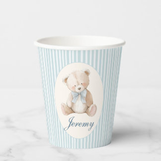 Blue Elegant Teddy Bear Baby's Birthday Paper Cups 紙コップ